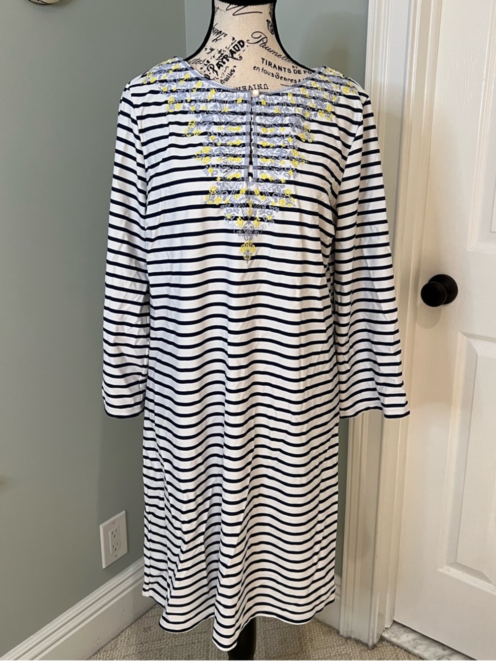 Cabana Life X Talbots Stripe Embroidered Tunic Beach Nylon Coverup | No Size Tag